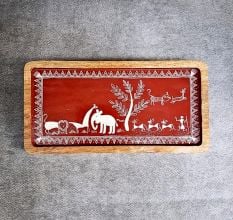Handmade Mango Wood Warli Hand Painted Serving Tray